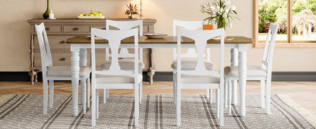 7-Piece Dining Table Set, 60inch to 78inch Extendable Wood Dining Table with Removable Leaf, Kitchen Table Set with 6 Upholstered Side Chair, Dining Table Set for 6 - sold by Home Elegance USA