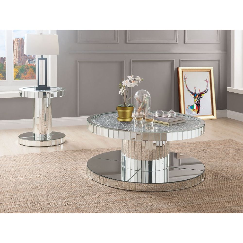 Acme - Noralie Coffee Table 80300 Mirrored, Faux Diamonds