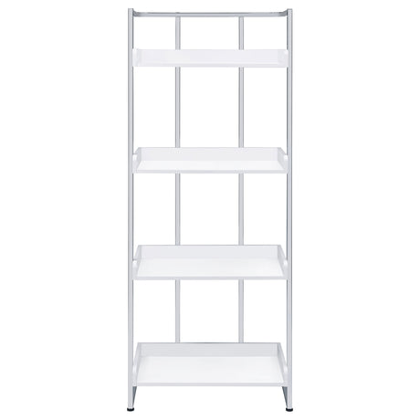 Bookcase - Ember 4-shelf Bookcase White High Gloss and Chrome