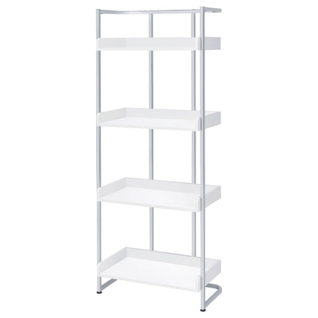 Bookcase - Ember 4-shelf Bookcase White High Gloss and Chrome