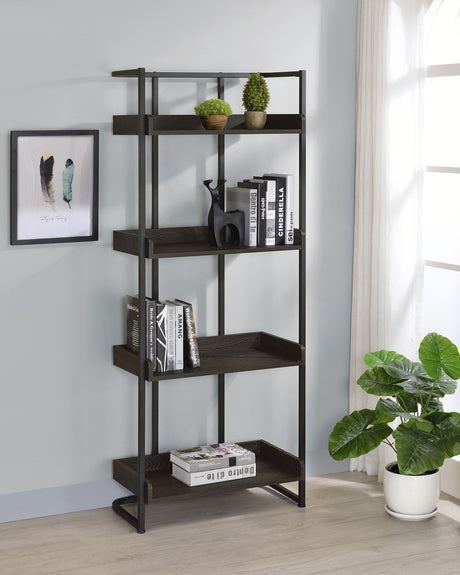 Bookcase - Ember 4-shelf Bookcase Dark Oak and Sandy Black