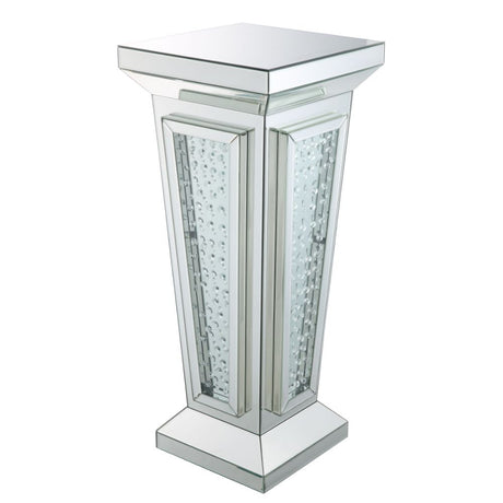 Acme - Nysa Pedestal Stand 80392 Mirrored & Faux Crystals