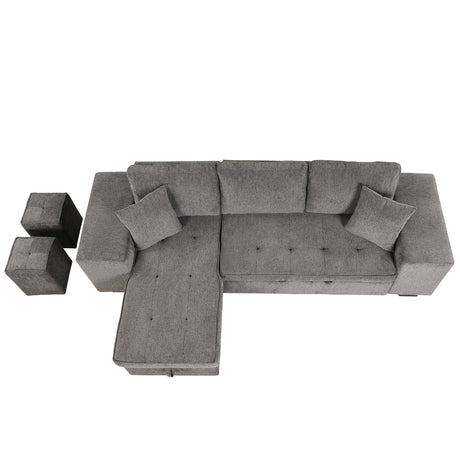 104.5' Modern L-Shape 3 Seat Reversible Sectional Couch, Pull Out Sleeper Sofa with Storage Chaise and 2 Stools for Living Room Furniture Set,Knox Charcoal (old sku:SG000431AAA) - sold by Home Elegance USA