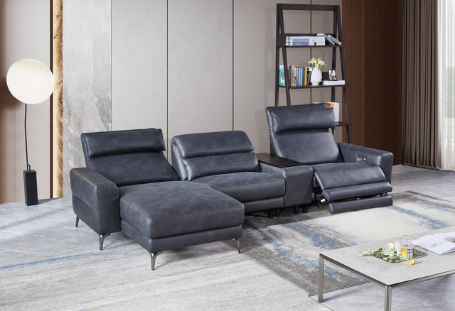 Divani Casa Laramie - Modern Charcoal Grey Vegan Leather Left Facing Sectional With Power Recliners - VGMB - R180 - P1 - GRY - Home Elegance USA - 1