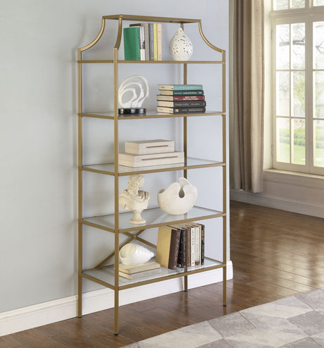 Bookcase - Serena 5-tier Tempered Glass Shelves Bookcase Matte Gold