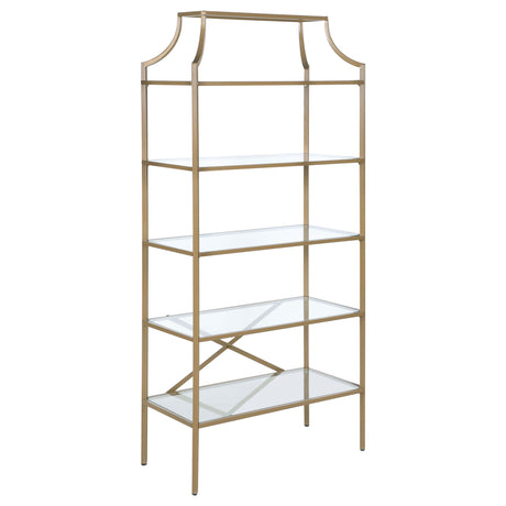 Bookcase - Serena 5-tier Tempered Glass Shelves Bookcase Matte Gold