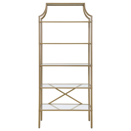 Bookcase - Serena 5-tier Tempered Glass Shelves Bookcase Matte Gold