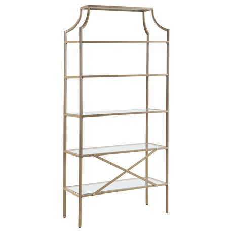 Bookcase - Serena 5-tier Tempered Glass Shelves Bookcase Matte Gold