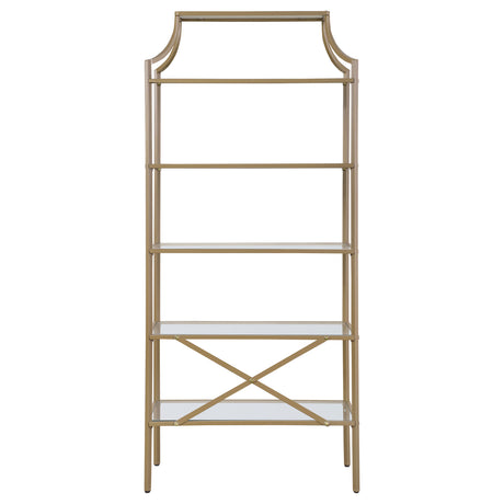 Bookcase - Serena 5-tier Tempered Glass Shelves Bookcase Matte Gold