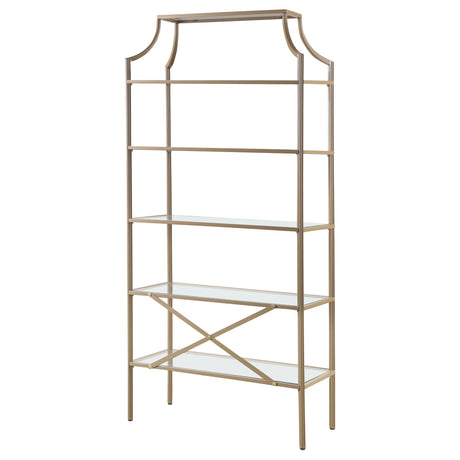 Bookcase - Serena 5-tier Tempered Glass Shelves Bookcase Matte Gold