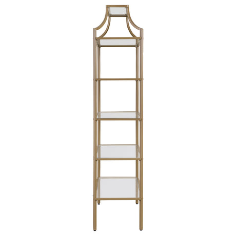 Bookcase - Serena 5-tier Tempered Glass Shelves Bookcase Matte Gold