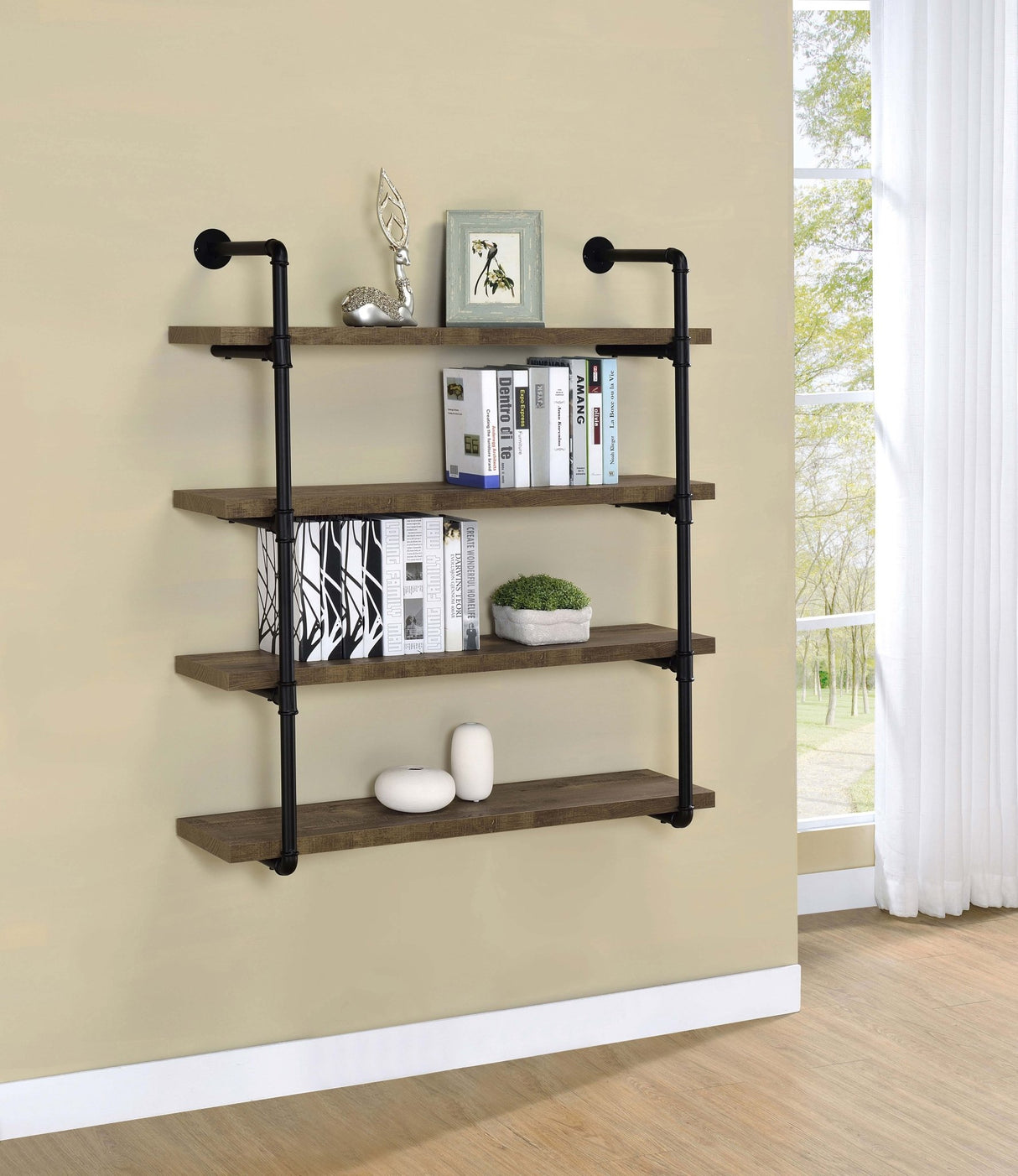 Elmcrest 40 - inch Wall Shelf Black and Rustic Oak - 804417 - image - 2