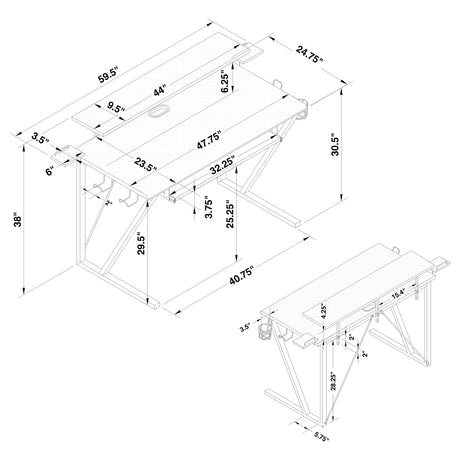 Gaming Desk - Wedalia Gaming Desk with Cup Holder Gunmetal