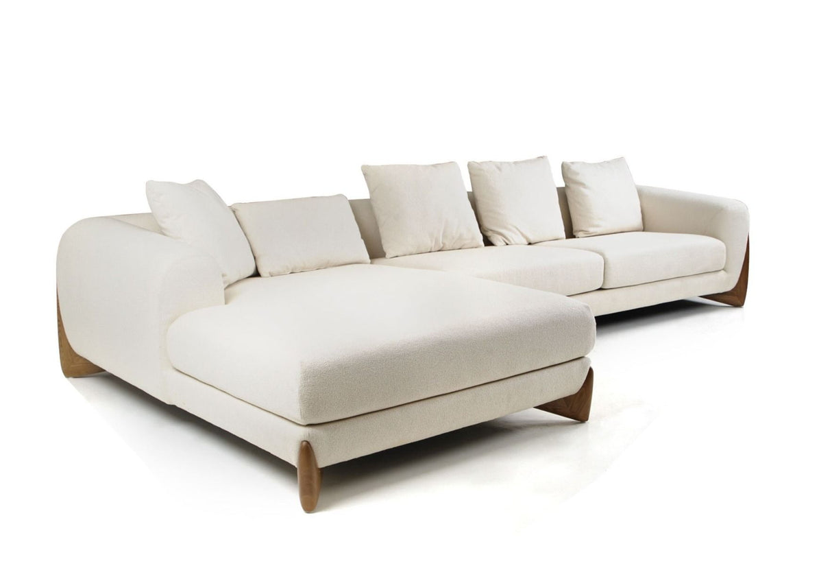Modrest Fleury - Contemporary Cream Fabric and Walnut LAF Sectional Sofa - Home Elegance USA