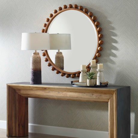 Cyra Wood Beaded Round Mirror - Bronze by Uttermost - View 3