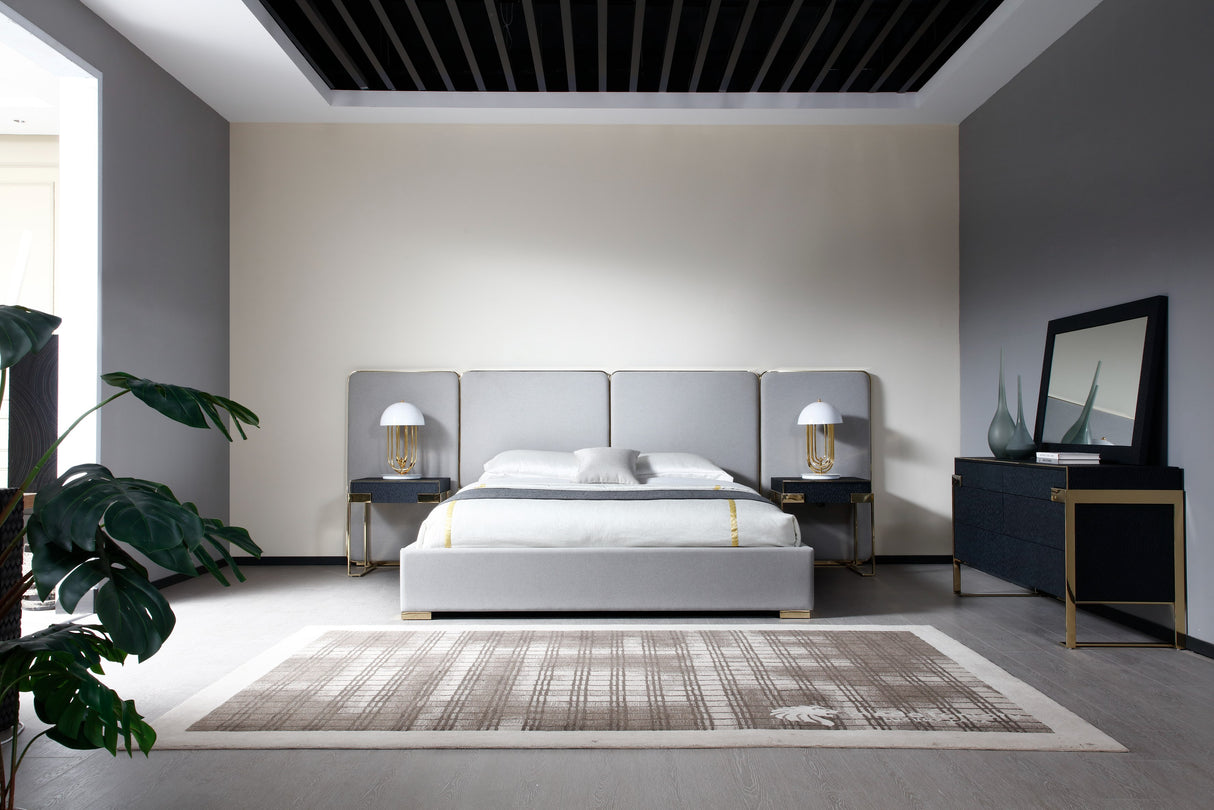Eastern King Athena & Rothsay - Modern Grey Fabric + Wenge + Gold Bedroom Set - View Image 1