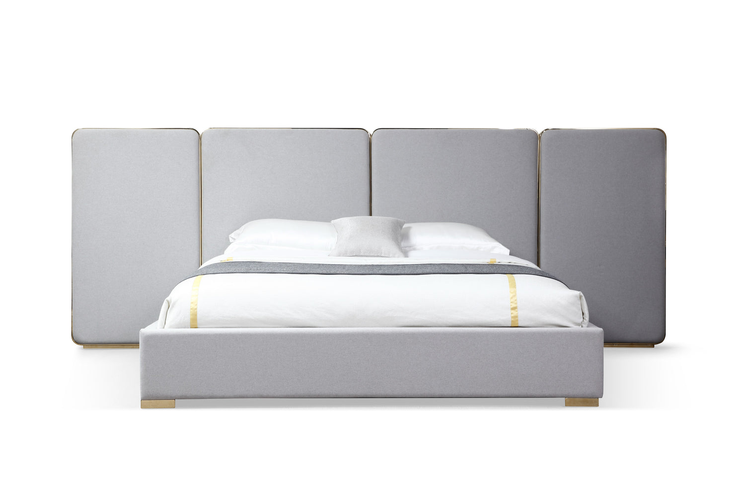 Eastern King Athena - Modern Light Grey Linen + Gold Bed - View Image 1