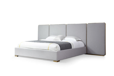 Eastern King Athena & Rothsay - Modern Grey Fabric + Wenge + Gold Bedroom Set
