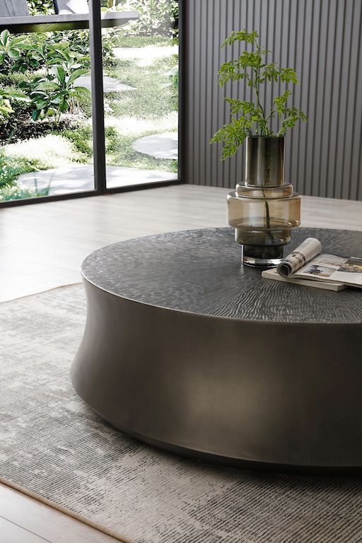 Modrest Airdrie - Mesa de centro redonda grande, moderna, en gris antiguo