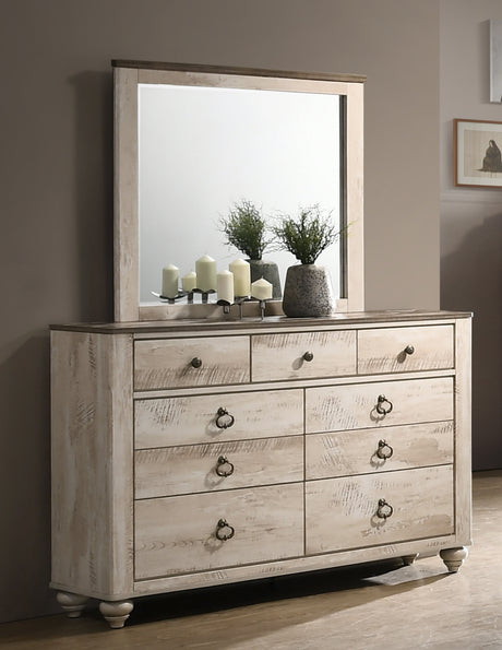 Imerland Contemporary White Wash Finish 4-Piece Bedroom Set-King Bed, Dresser, Mirror and Nightstand - sold by Home Elegance USA