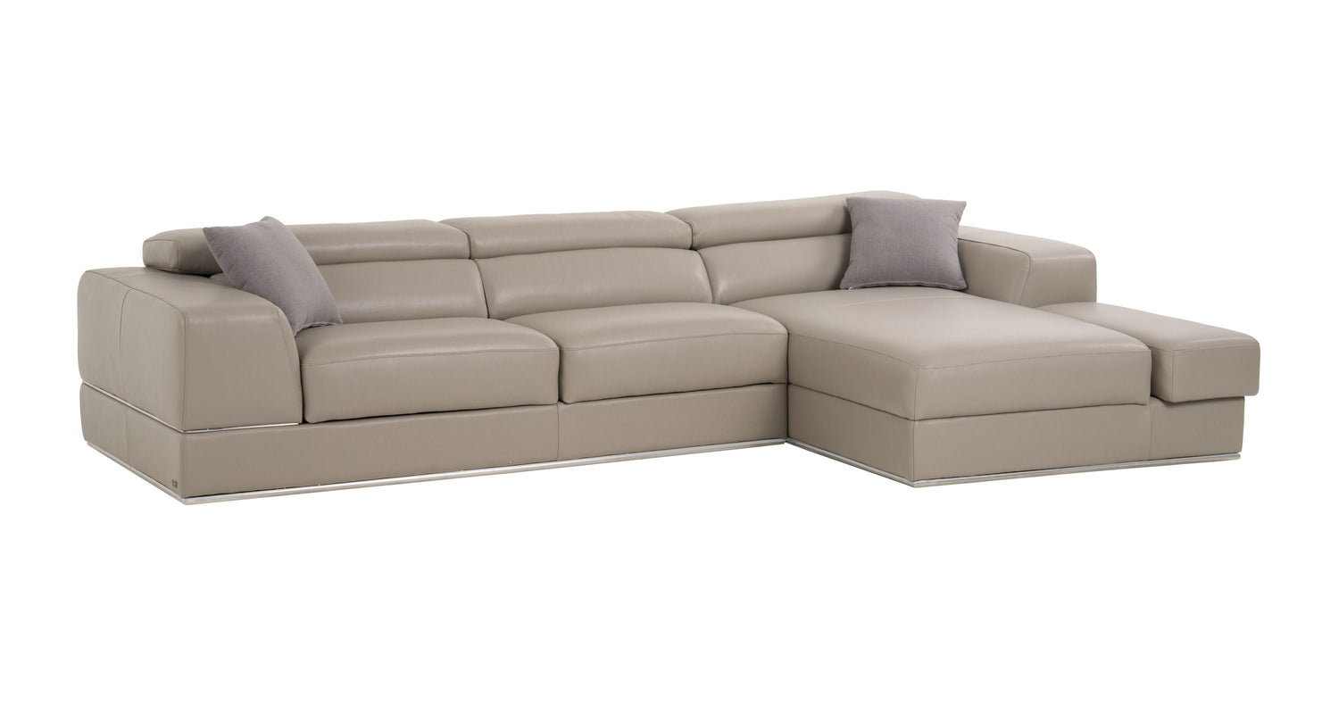 Divani Casa Pella Mini - Modern Grey Italian Leather Right Facing Chaise Sectional Sofa - Home Elegance USA