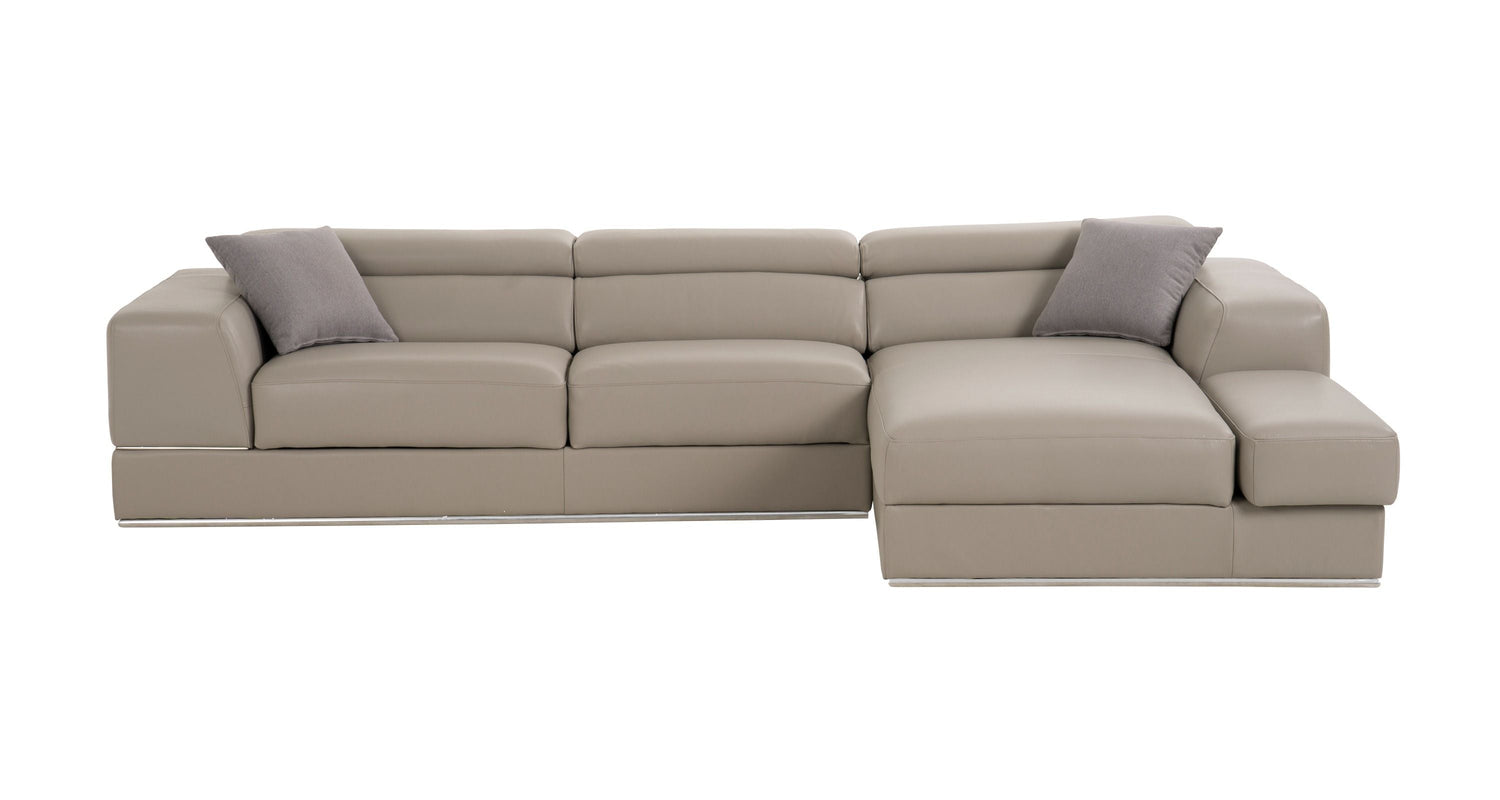 Divani Casa Pella Mini - Modern Grey Italian Leather Right Facing Chaise Sectional Sofa - Home Elegance USA