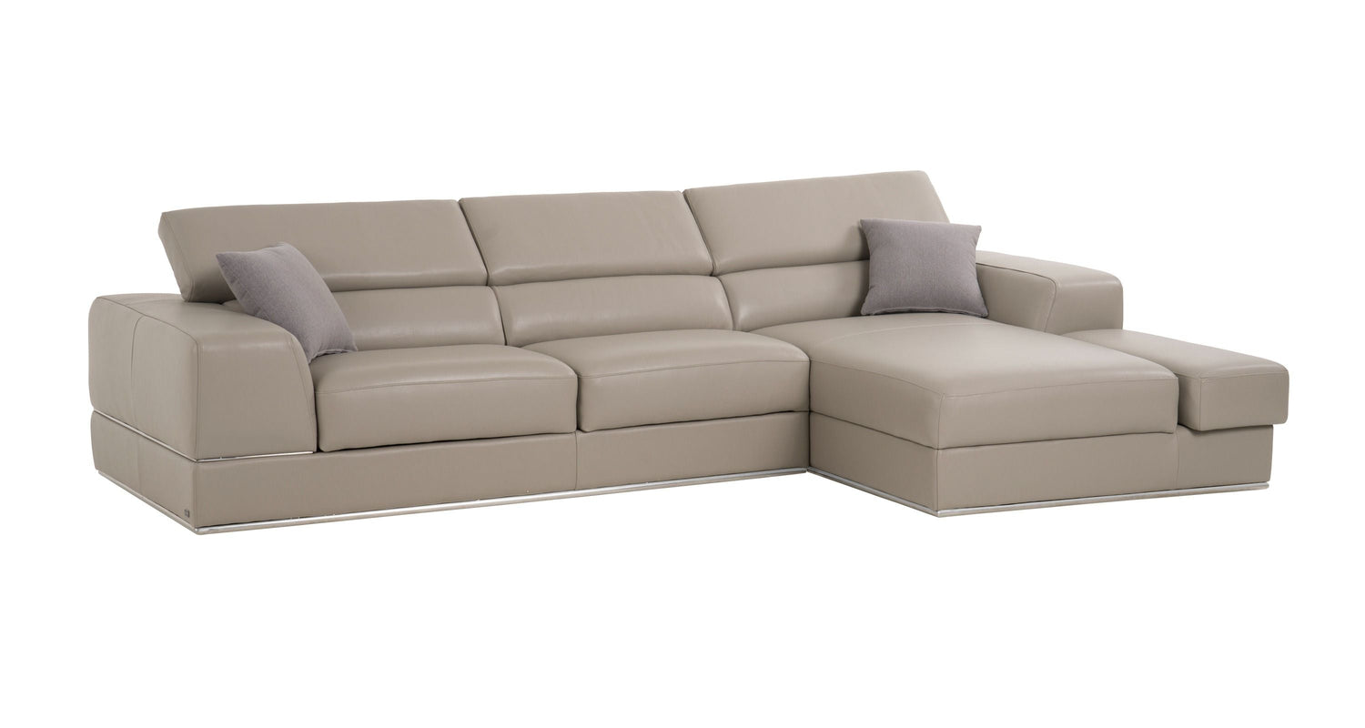 Divani Casa Pella Mini - Modern Grey Italian Leather Right Facing Chaise Sectional Sofa - Home Elegance USA