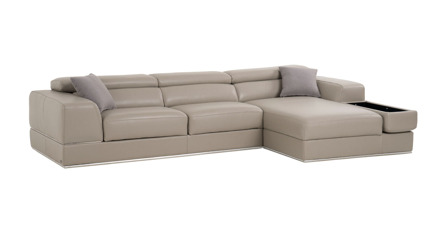 Divani Casa Pella Mini - Modern Grey Italian Leather Right Facing Chaise Sectional Sofa - Home Elegance USA