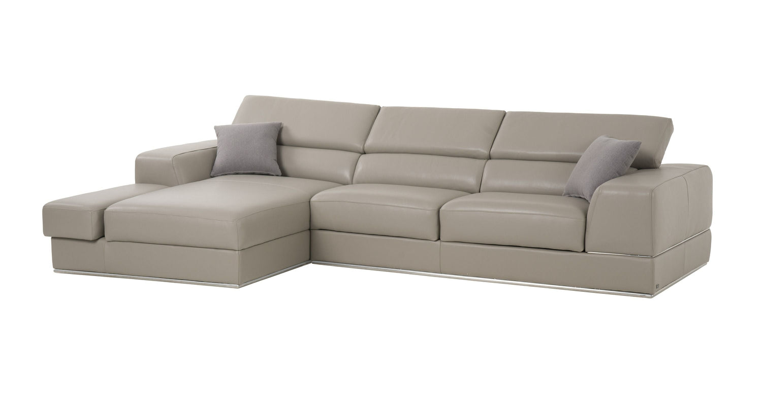 Divani Casa Pella Mini - Modern Grey Italian Leather Left Facing Sectional Sofa - Home Elegance USA