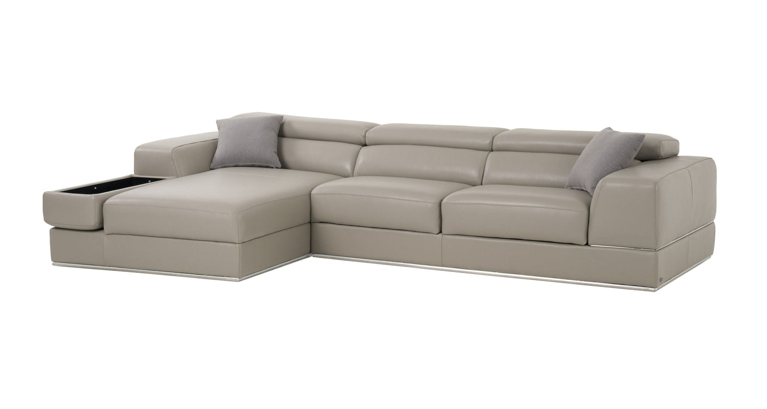 Divani Casa Pella Mini - Modern Grey Italian Leather Left Facing Sectional Sofa - Home Elegance USA