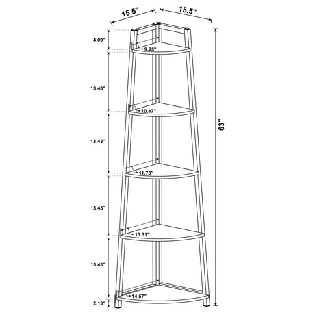 Corner Bookcase - Jacksonville 5-tier Corner Bookcase Aged Walnut