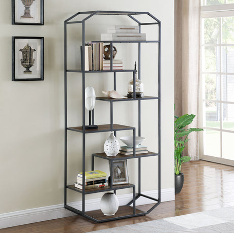 Bookcase - Leland 6-shelf Bookcase Rustic Brown and Dark Grey