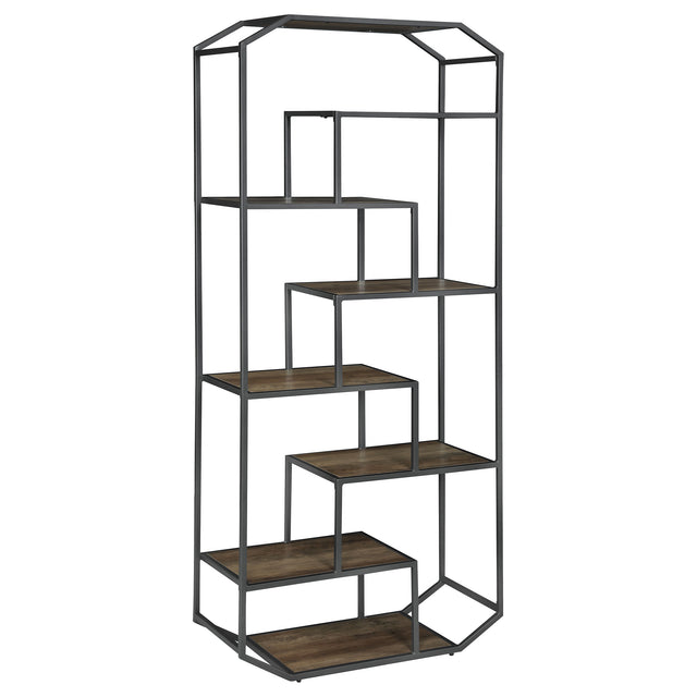 Bookcase - Leland 6-shelf Bookcase Rustic Brown and Dark Grey