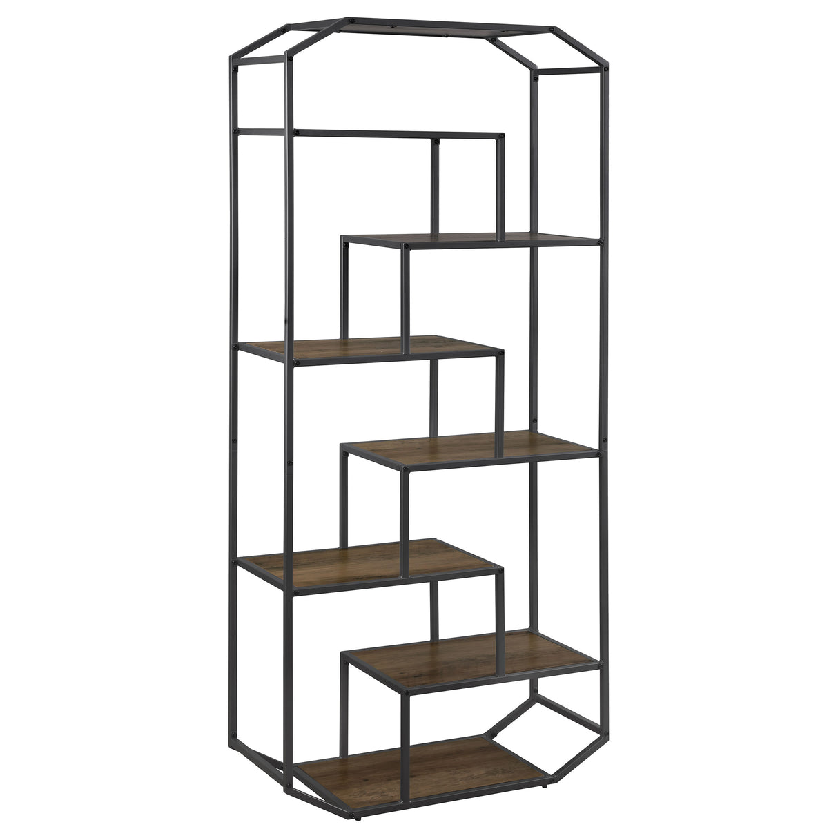 Bookcase - Leland 6-shelf Bookcase Rustic Brown and Dark Grey