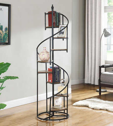 Bookcase - Roseglen 8-shelf Staircase Bookcase Rustic Brown and Black