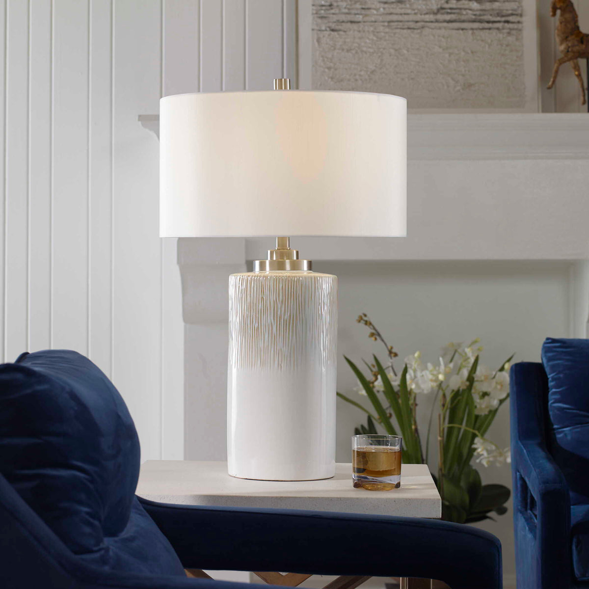 Georgios Cylinder Table Lamp - White by Uttermost - View 2