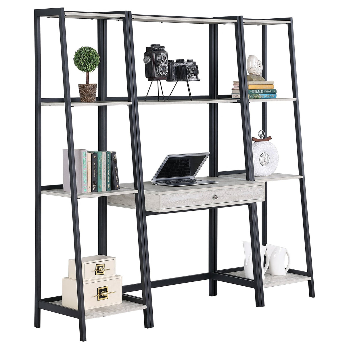 3 Pc Desk Set - Pinckard 3 - piece Ladder Desk Set Grey Stone and Black | Coaster | Home Elegance USA