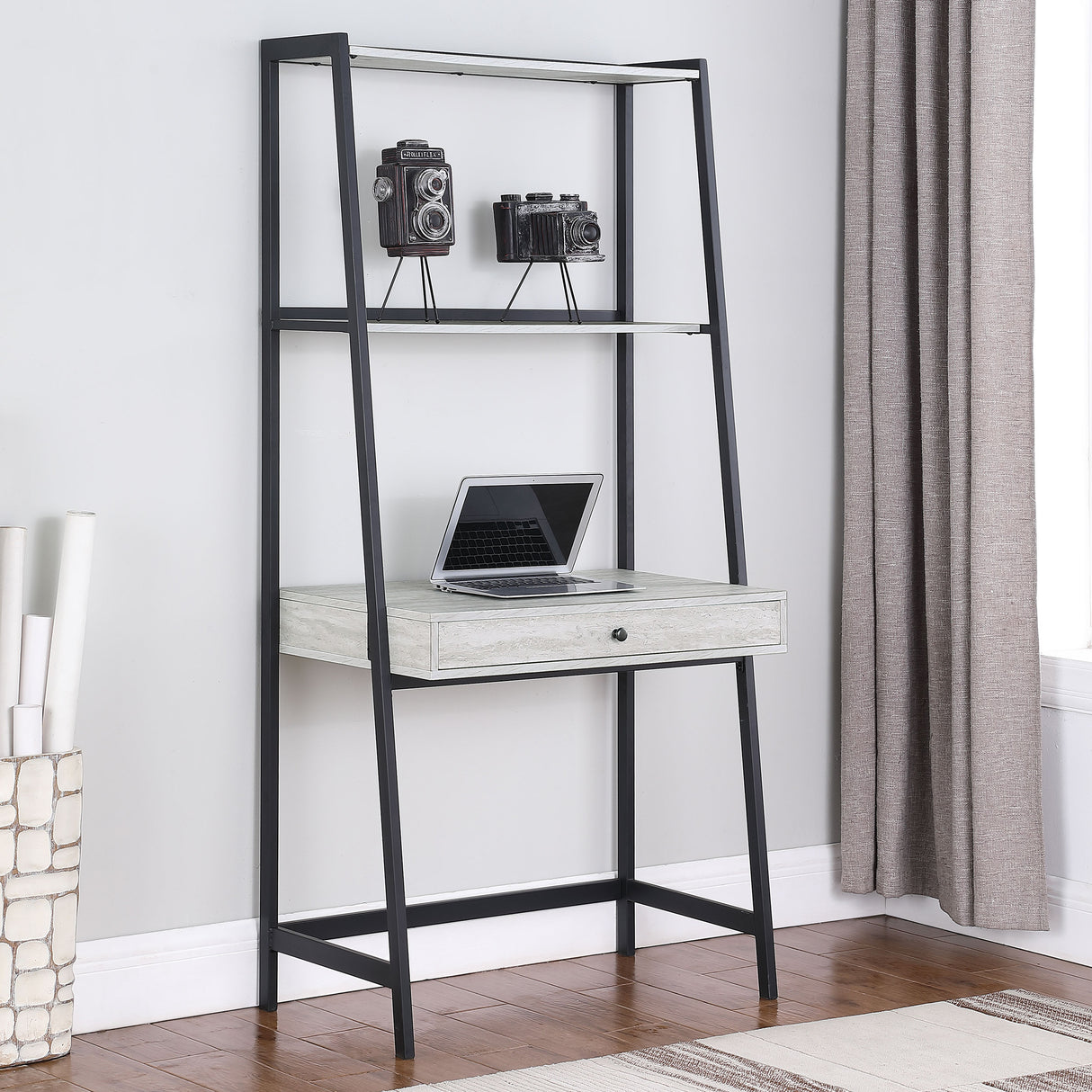 Writing Desk - Pinckard 1-drawer Ladder Desk Grey Stone and Black