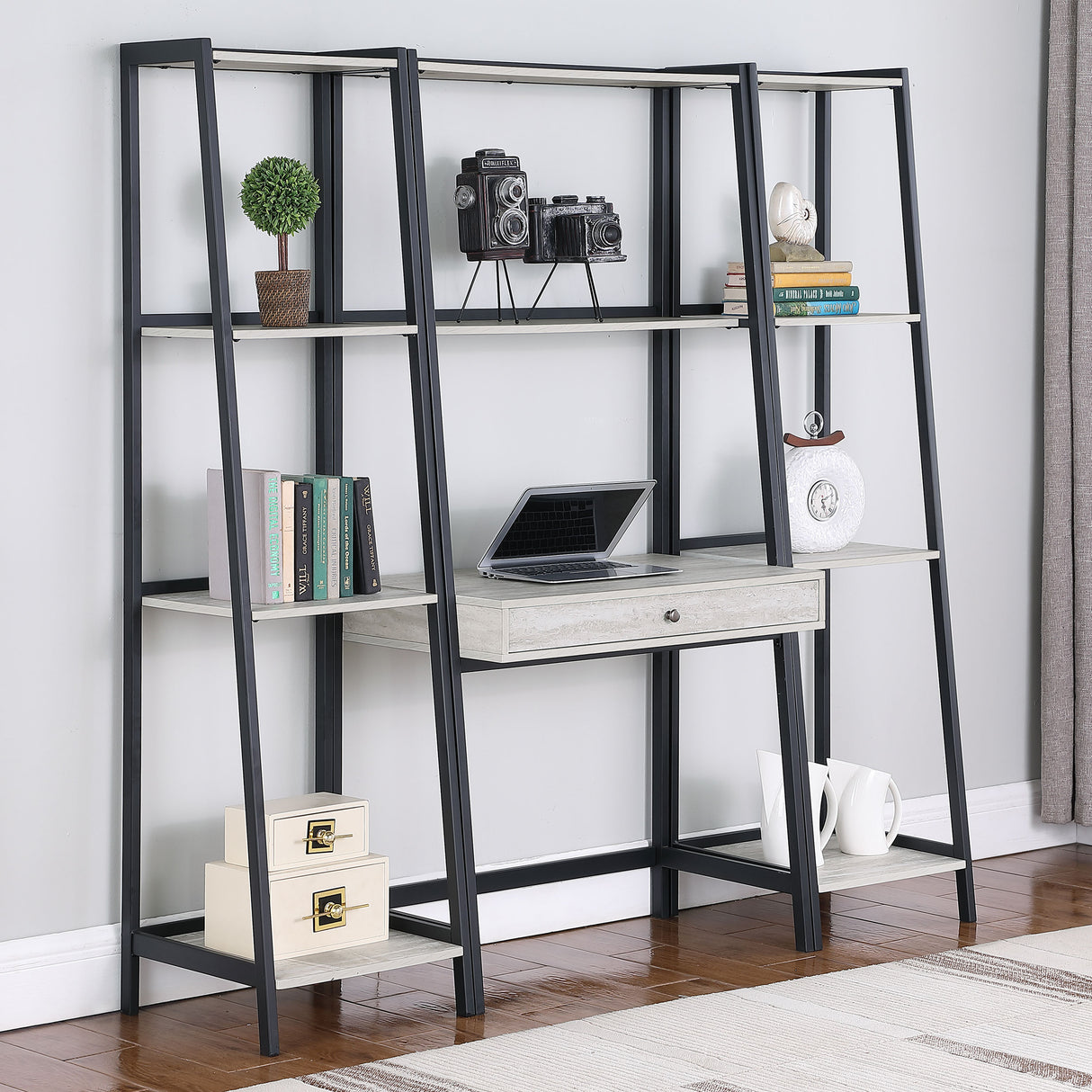 Writing Desk - Pinckard 1-drawer Ladder Desk Grey Stone and Black