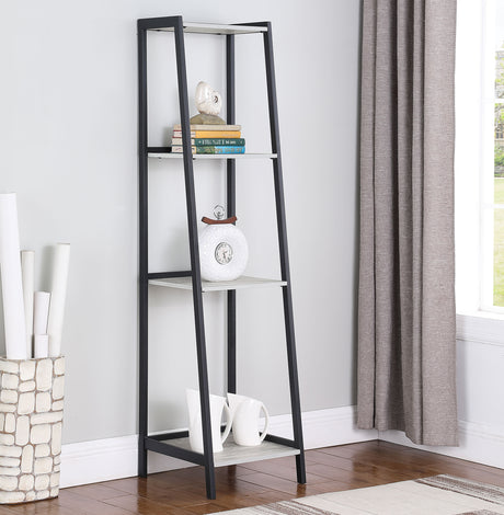 Bookcase - Pinckard 4-shelf Ladder Bookcase Grey Stone and Black