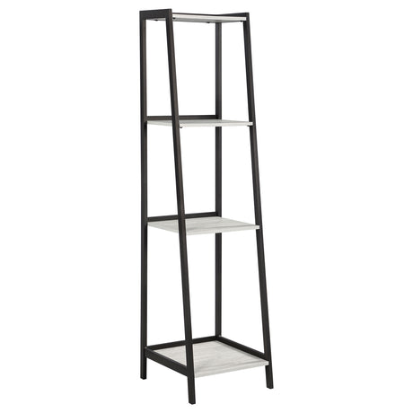 Bookcase - Pinckard 4-shelf Ladder Bookcase Grey Stone and Black