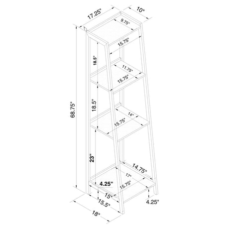 Bookcase - Pinckard 4-shelf Ladder Bookcase Grey Stone and Black