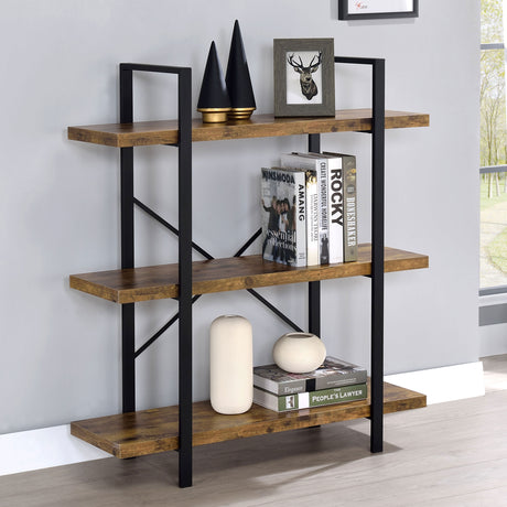 Bookcase - Cole 3-Shelf Bookcase Antique Nutmeg and Black