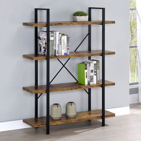 Bookcase - Cole 4-Shelf Bookcase Antique Nutmeg and Black