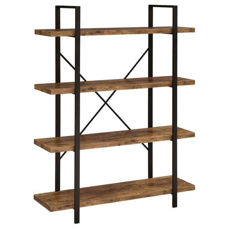 Bookcase - Cole 4-Shelf Bookcase Antique Nutmeg and Black