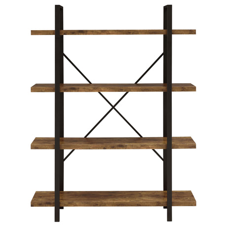 Bookcase - Cole 4-Shelf Bookcase Antique Nutmeg and Black