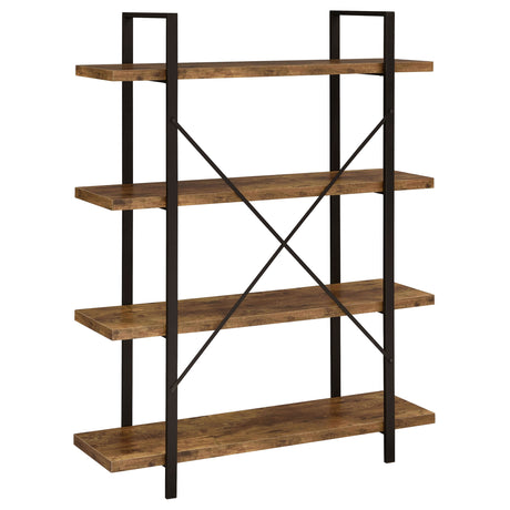 Bookcase - Cole 4-Shelf Bookcase Antique Nutmeg and Black