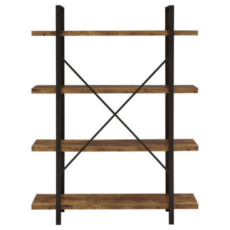 Bookcase - Cole 4-Shelf Bookcase Antique Nutmeg and Black