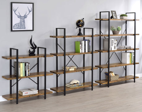 Bookcase - Cole 4-Shelf Bookcase Antique Nutmeg and Black