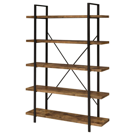 Bookcase - Cole 5-Shelf Bookcase Antique Nutmeg and Black